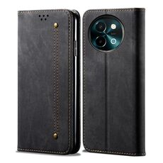Per vivo Y38 5G Custodia per cellulare in pelle con texture denim globale (nera)