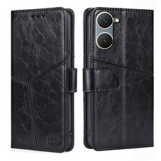 Custodia per cellulare in pelle con cuciture geometriche per vivo Y03 4G (nera)