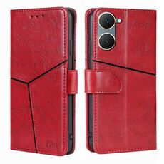 Custodia per cellulare in pelle con cuciture geometriche per vivo Y03 4G (rossa)