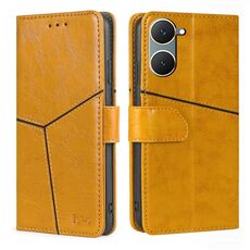 Custodia per cellulare in pelle con cuciture geometriche per vivo Y03 4G (gialla)