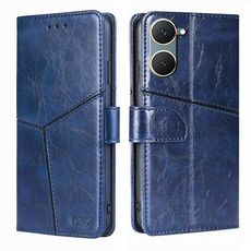 Custodia per cellulare in pelle con cuciture geometriche per vivo Y03 4G (blu)
