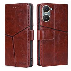 Custodia per cellulare in pelle con cuciture geometriche per vivo Y03 4G (marrone scuro)