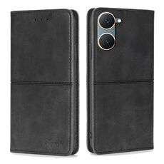 Per vivo Y03 4G Custodia per cellulare in pelle magnetica con texture mucca (nera)