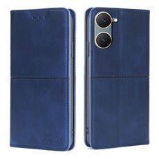 Custodia per cellulare in pelle magnetica con texture mucca per vivo Y03 4G (blu)