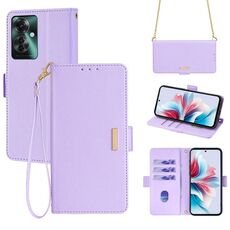 Per OPPO Reno11 F 5G Custodia per telefono in pelle con catena a tracolla (viola)