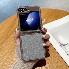 Per Samsung Galaxy Z Flip6 Gradient Glitter Powder elettrolitico diamante PC copertura totale antiurto custodia per telefono (bianco)