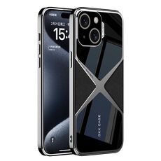 Per iPhone 15 Custodia per telefono antiurto con velocità supersonica in pelle GKK galvanica (nera)
