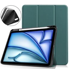 Per iPad Air 11 2024 Custer TPU Pure Color 3-Fold Holder Custodia tablet in pelle intelligente (verde scuro)
