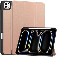 Per iPad Pro 11 2024 Custer TPU Pure Color 3-Fold Holder Custodia per tablet in pelle intelligente con portapenne (oro rosa)