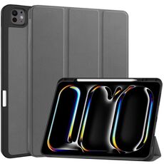 Per iPad Pro 13 2024 Custer TPU Pure Color 3-Fold Holder Custodia tablet in pelle intelligente con portapenne (grigio)