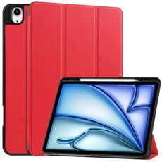Per iPad Air 13 2024 Custer TPU Pure Color 3-Fold Holder Custodia tablet in pelle intelligente con vassoio portapenne(Rosso)