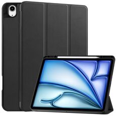 Per iPad Air 13 2024 Custer TPU Pure Color Custodia per tablet in pelle intelligente con supporto a 3 pieghe con vassoio portapenne (Nero)