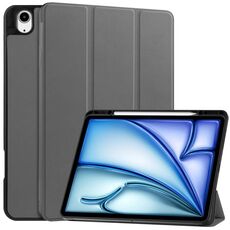 Per iPad Air 13 2024 Custer TPU Pure Color 3-Fold Holder Custodia tablet in pelle intelligente con portapenne (grigio)