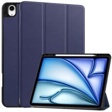 Per iPad Air 13 2024 Custer TPU Pure Color 3-Fold Holder Custodia tablet in pelle intelligente con portapenne (blu scuro)