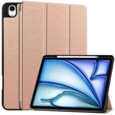 Per iPad Air 13 2024 Custer TPU Pure Color 3-Fold Holder Custodia per tablet in pelle intelligente con portapenne (oro rosa)
