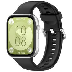 Per Huawei Watch Fit3 cinturino sportivo in silicone con fibbia argento (nero)