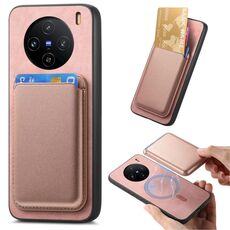 Custodia per telefono con cover posteriore in PU per vivo X100 Pro 5G Retro Magsafe Card (rosa)