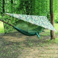 Set di amaca e telo antizanzare da 250 x 120 cm, parasole impermeabile, forniture da campeggio (verde scuro + mimetico)