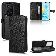 Custodia per telefono in pelle con texture a nido d'ape globale per Honor 200 Lite (nera)