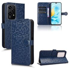 Custodia per telefono in pelle con texture a nido d'ape globale per Honor 200 Lite (blu)
