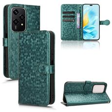 Custodia per telefono in pelle con texture a nido d'ape globale per Honor 200 Lite (verde)
