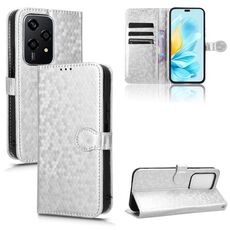 Custodia per telefono in pelle con texture a nido d'ape globale per Honor 200 Lite (argento)