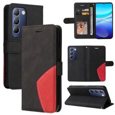 Per vivo Y200e 5G Global / V30 Lite India Custodia per telefono in pelle con giunzione bicolore (nera)