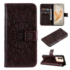Per vivo V29e Global / Y200 5G Global Custodia in pelle con motivo girasole in rilievo (marrone)