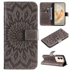 Per vivo V29e Global / Y200 5G Global Custodia in pelle con motivo girasole in rilievo (grigio)