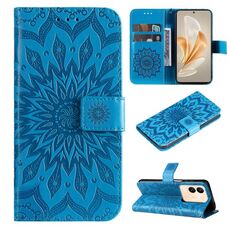 Per vivo V29e Global / Y200 5G Global Custodia in pelle con motivo girasole in rilievo (blu)