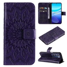 Custodia per cellulare in pelle con motivo girasole goffrato IDN per vivo V40 SE 5G / Y100 (viola)