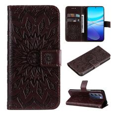 Custodia per cellulare in pelle con motivo girasole goffrato IDN per vivo V40 SE 5G / Y100 (marrone)