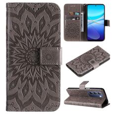 Custodia per cellulare in pelle con motivo girasole goffrato IDN per vivo V40 SE 5G / Y100 (grigio)