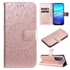 Per vivo Y200e 5G Global / V30 Lite India Custodia in pelle con motivo girasole goffrato (oro rosa)