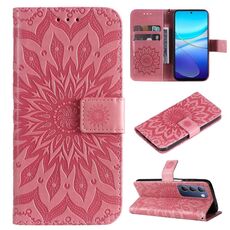 Per vivo Y200e 5G Global / V30 Lite India Custodia in pelle con motivo girasole goffrato (rosa)
