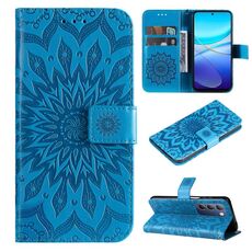 Per vivo Y200e 5G Global / V30 Lite India Custodia in pelle con motivo girasole goffrato (blu)
