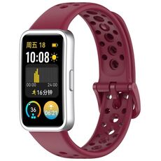 Per Huawei Band 9/9 NFC / 8/8 NFC Cinturino per orologio in silicone con bottone a chiodo con foro tondo (vino rosso)