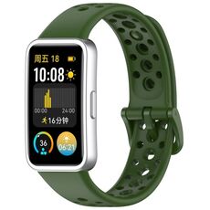 Per Huawei Band 9/9 NFC / 8/8 NFC Cinturino per orologio in silicone con bottone a chiodo con foro tondo (verde scuro)