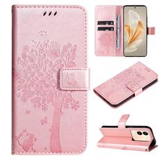 Custodia per cellulare in pelle con motivo a rilievo con albero e gatto per vivo V29e Global / Y200 5G (oro rosa)