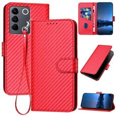 Per vivo V27 5G / V27 Pro 5G Global YX0070 Custodia per telefono in pelle con fibbia in fibra di carbonio con cordino (rosso)
