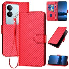 Per vivo V29 5G Global / V29 Pro YX0070 Custodia in pelle con fibbia in fibra di carbonio con cordino (rosso)