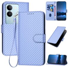 Per vivo V29 5G Global / V29 Pro YX0070 Custodia per telefono in pelle con fibbia in fibra di carbonio con cordino (viola chiaro)