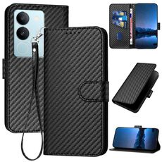 Per vivo V29 5G Global / V29 Pro YX0070 Custodia per cellulare in pelle con fibbia in fibra di carbonio con cordino (nero)