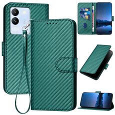 Per vivo V29e Global/Y200 5G Global YX0070 Custodia per telefono in pelle con fibbia in fibra di carbonio con cordino (verde scuro)
