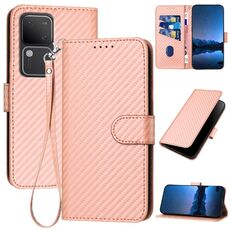Per vivo V30 5G / V30 Pro 5G Global YX0070 Custodia per telefono in pelle con fibbia in fibra di carbonio con cordino (rosa)