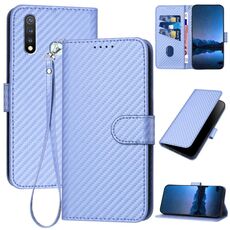 Per vivo Y19/U3/Y5s/Z5i/U20 YX0070 Custodia per telefono in pelle con fibbia in fibra di carbonio con cordino (viola chiaro)