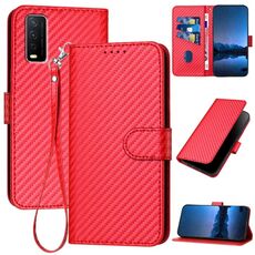 Per vivo Y20/Y20i/Y20a/Y12s/Y12a YX0070 Custodia in pelle con fibbia in fibra di carbonio e cordino (rosso)