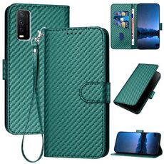 Per vivo Y20/Y20i/Y20a/Y12s/Y12a YX0070 Custodia per telefono in pelle con fibbia in fibra di carbonio con cordino (verde scuro)