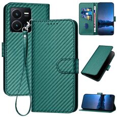 Per vivo Y35 4G/Y22 4G/Y22s 4G YX0070 Custodia per telefono in pelle con fibbia in fibra di carbonio con cordino (verde scuro)