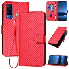 Per vivo Y51/Y31 4G/Y53s 4G/Y51a YX0070 Custodia in pelle con fibbia in fibra di carbonio e cordino (rosso)